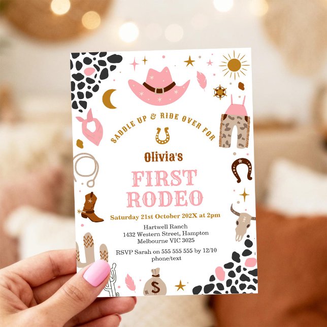First Rodeo Cowgirl Pink Western 1st Birthday Invitation (Creator Uploaded)