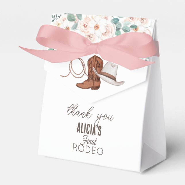 First Rodeo Cowgirl Western Floral 1st Birthday Favour Box (Front Side)