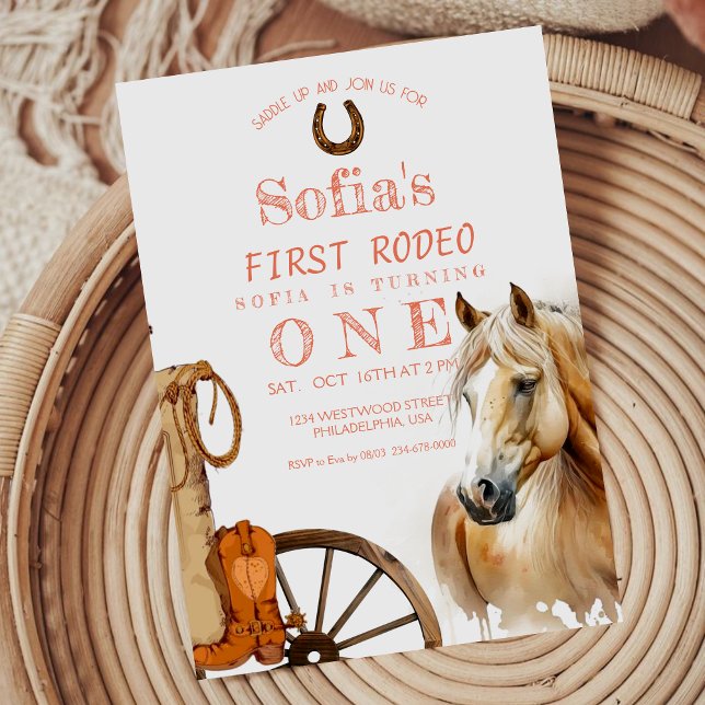 First Rodeo Cowgirl Western Modern Birthday Party Invitation (Creator Uploaded)
