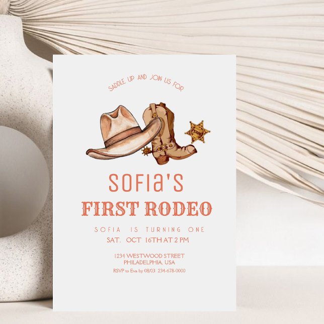 First Rodeo Cowgirl Western Modern Birthday Party Invitation (Creator Uploaded)