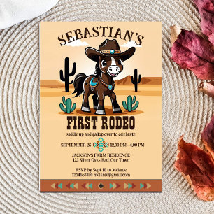 First Rodeo cute cowboy baby horse birthday party Invitation