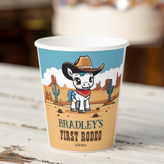 First Rodeo cute cowboy baby horse birthday party Paper Cups (First Rodeo cute cowboy baby horse birthday party Paper Cups personalized western rodeo tableware)