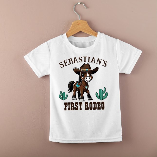First Rodeo cute cowboy horse birthday party Baby T-Shirt (First rodeo cowboy birthday party t-shirt cute cowboy horse birthday photoshoot shirt matching shirt)
