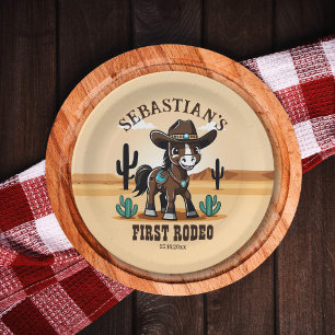 First Rodeo cute cowboy horse birthday party Paper Plate