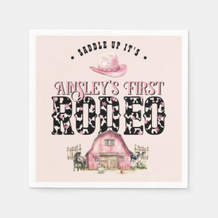 First Rodeo Cute Pink Personalised 1st Birthday Napkin