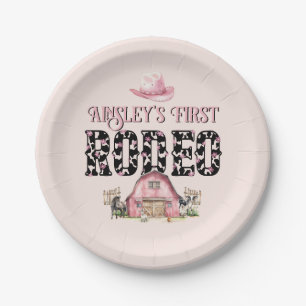 First Rodeo Cute Pink Personalised 1st Birthday Paper Plate