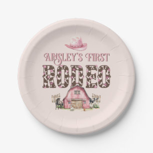 First Rodeo Cute Pink Personalised 1st Birthday Paper Plate