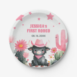 First Rodeo Highland Cow Western Kids' Birthday Paper Plate