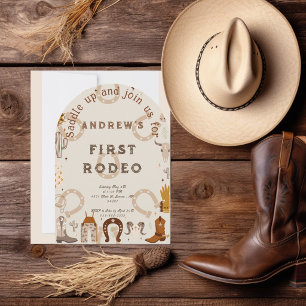 First Rodeo Horseshoe Pattern Country Invitation