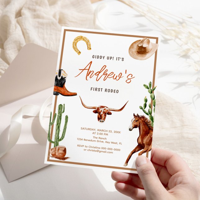 First Rodeo Modern Southern Cowboy Birthday Invitation (Creator Uploaded)
