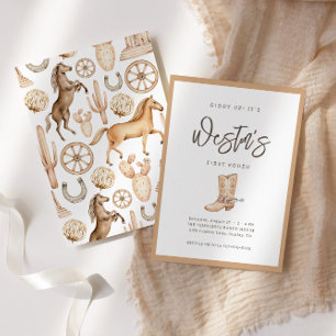 First Rodeo Neutral Southern Cowboy Birthday Invitation