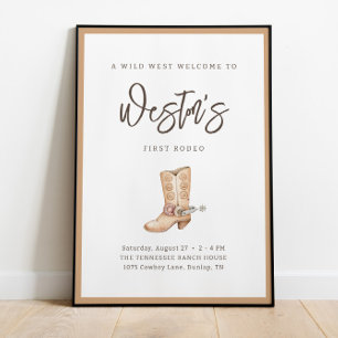 First Rodeo Neutral Southern Cowboy Birthday Poster