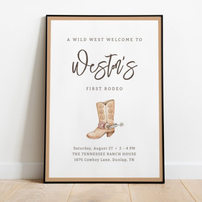 First Rodeo Neutral Southern Cowboy Birthday Poster (Creator Uploaded)