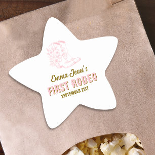First Rodeo Pink Cowgirl Boots 1st Birthday  Star Sticker