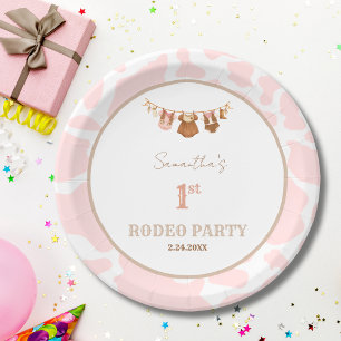 First Rodeo Pink Cowgirl Western Birthday Paper Plate