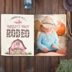 First Rodeo Pink Custom Cowgirl Photo 1st Birthday Banner