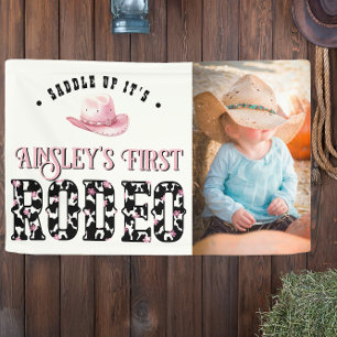First Rodeo Pink Personalised Photo 1st Birthday Banner