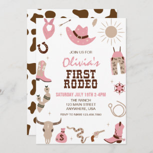 First Rodeo Pink Western 1st Birthday Invitation