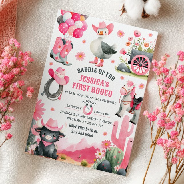 First Rodeo Silly Goose Cowgirl Western Birthday  Invitation (Creator Uploaded)