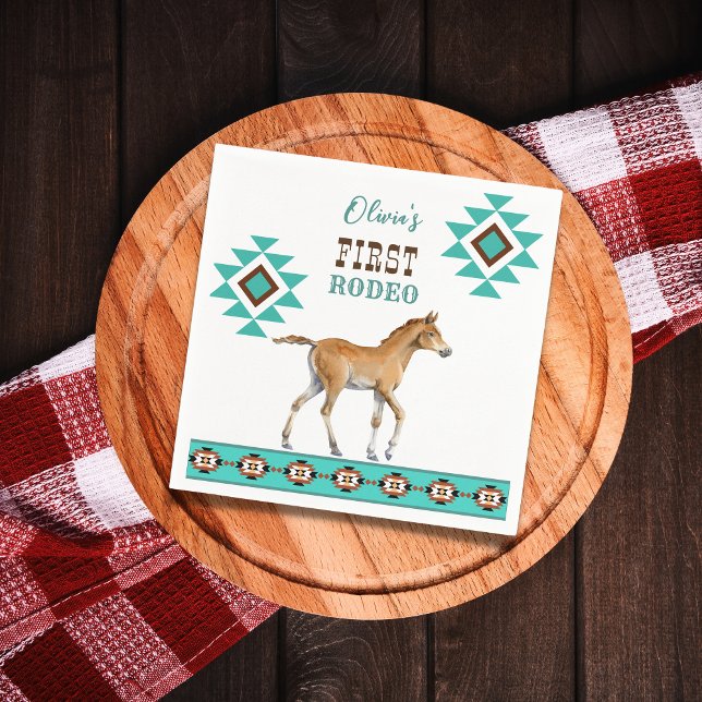 First rodeo southwestern turquoise country horse napkin (Creator Uploaded)