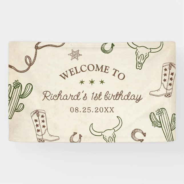 First Rodeo Western Boy 1st Birthday Banner (Horizontal)