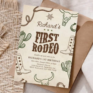 First Rodeo Western Boy 1st Birthday Invitation
