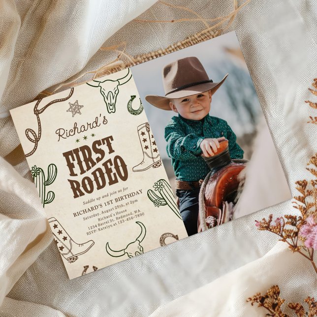 First Rodeo Western Boy 1st Birthday Photo Invitation (Creator Uploaded)
