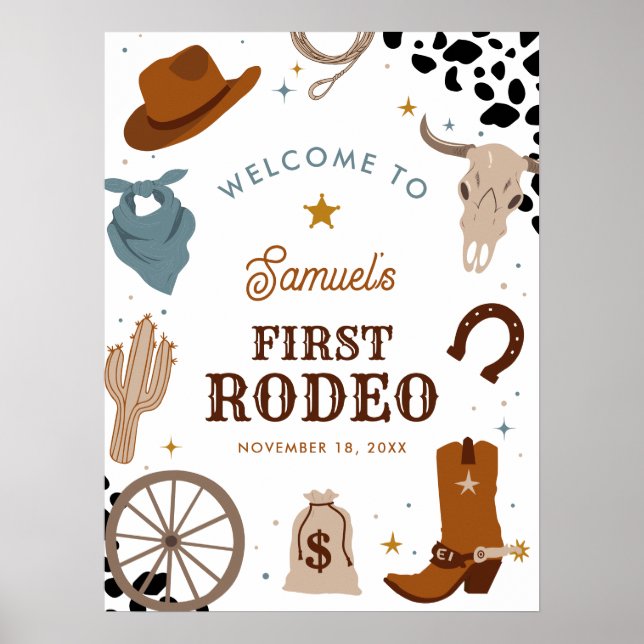 First Rodeo Western Boy First Birthday Welcome Poster (Front)