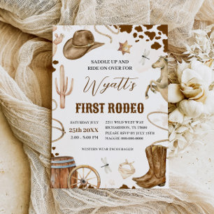 FIRST RODEO Western Cowboy 1st Birthday Invitation