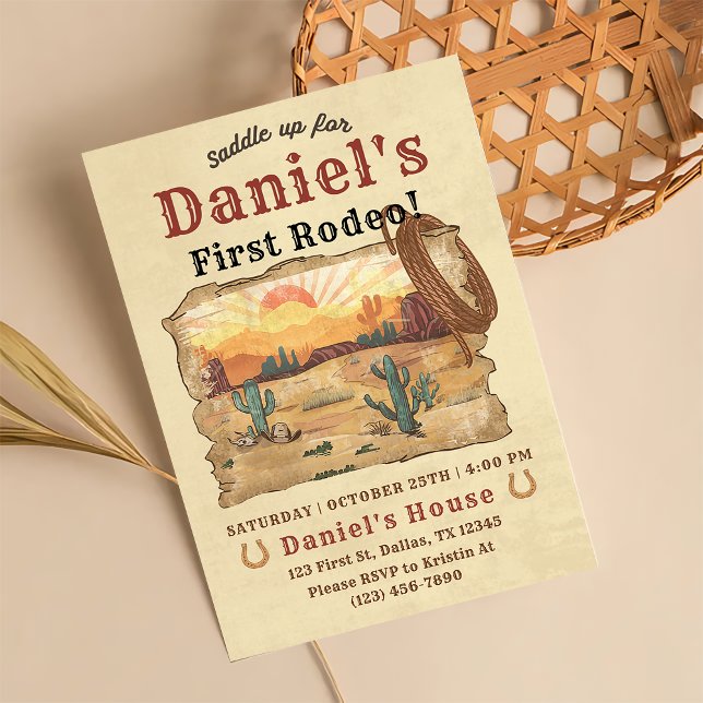 First Rodeo Western Cowboy 1st Birthday Invitation (Creator Uploaded)