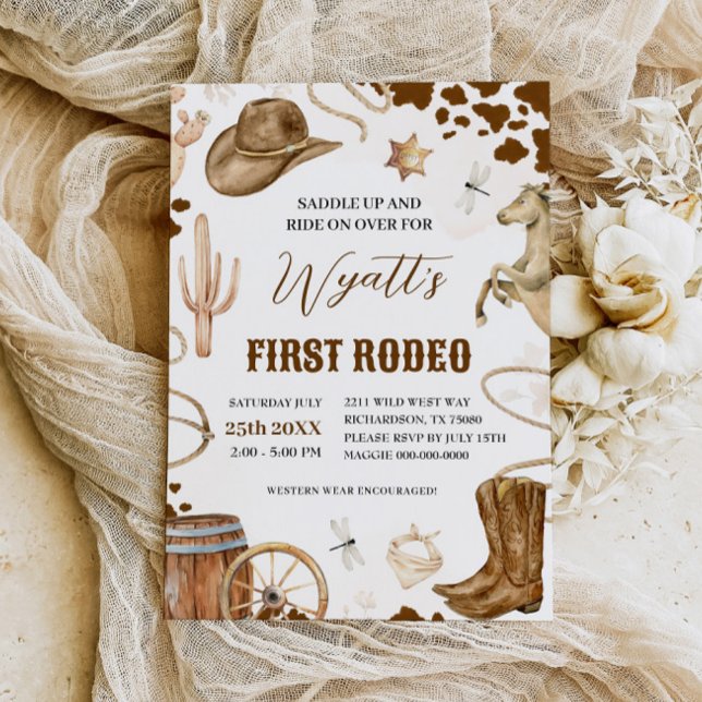 FIRST RODEO Western Cowboy 1st Birthday Invitation (Creator Uploaded)