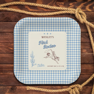 First Rodeo Western Cowboy 1st Birthday  Paper Plate
