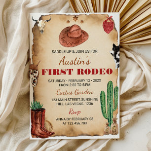First Rodeo Western Cowboy Birthday Invitation