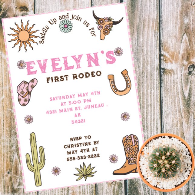 First Rodeo Western Cowboy Boho Birthday  Invitation (Creator Uploaded)