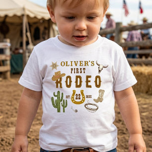 First Rodeo Western Cowboy Boys 1st Birthday Party Baby T-Shirt