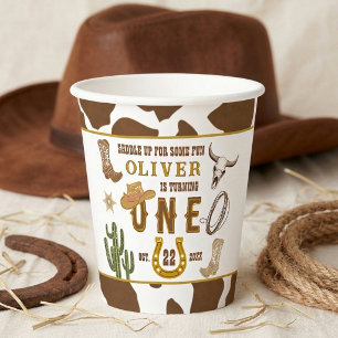 First Rodeo Western Cowboy Boys 1st Birthday Party Paper Cups