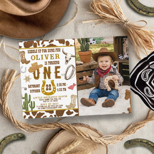 First Rodeo Western Cowboy Boys Photo 1st Birthday Invitation