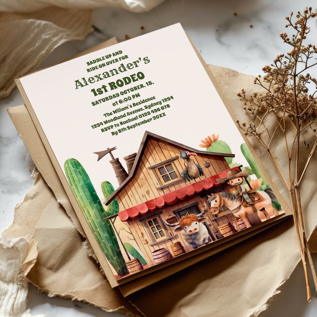 First Rodeo Western Cowboy First Birthday Invitation (Creator Uploaded)