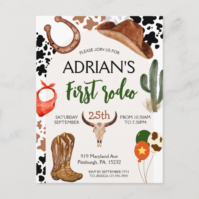 First Rodeo Western Cowboy First Birthday Postcard (Front)