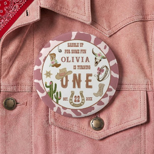 First Rodeo Western Cowgirl 1st Birthday Party 3 Cm Round Badge