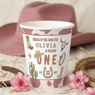 First Rodeo Western Cowgirl 1st Birthday Party Paper Cups