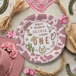 First Rodeo Western Cowgirl 1st Birthday Party Paper Plate
