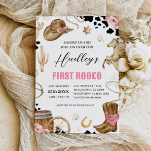 FIRST RODEO Western Cowgirl Birthday Invitation
