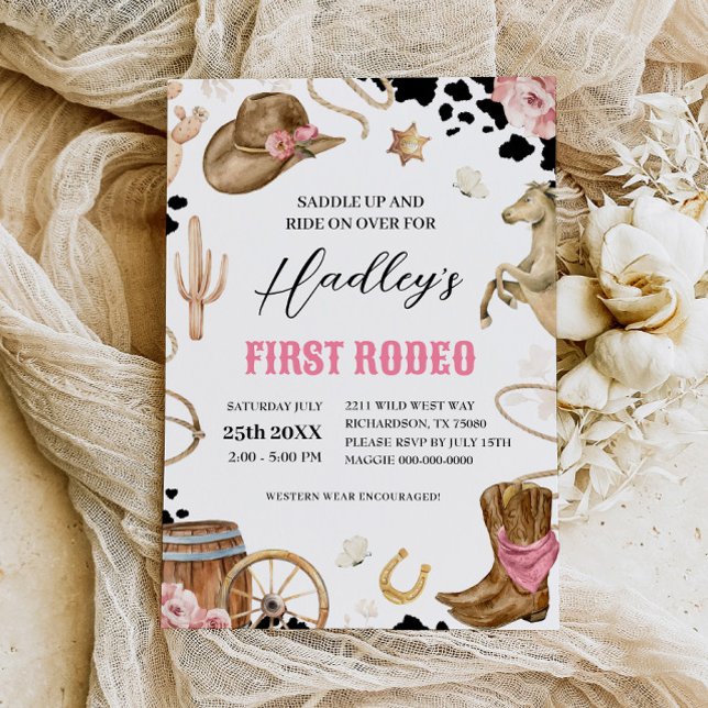 FIRST RODEO Western Cowgirl Birthday Invitation (Creator Uploaded)