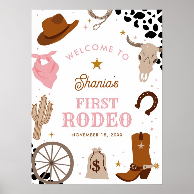 First Rodeo Western Girl First Birthday Welcome Poster (Front)