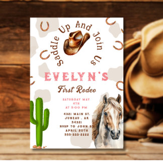 First Rodeo Western Horse Cowboy Hat Cactus Invitation