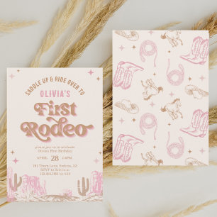 First Rodeo Western Pink Cowgirl Birthday  Invitation