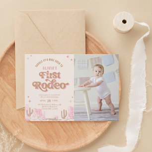 First Rodeo Western Pink Cowgirl Birthday  Invitation