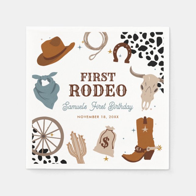 First Rodeo Western Wild West Boy First Birthday Napkin (Front)