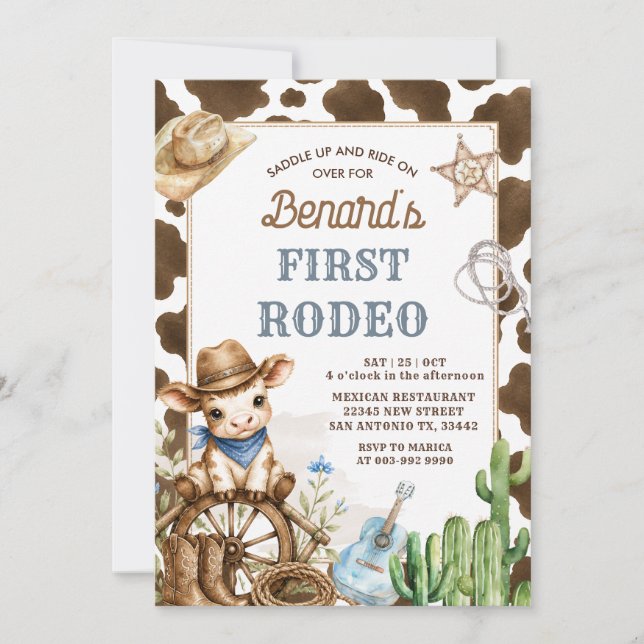 First Rodeo Wild West Bear Cowboy Birthday  Invitation (Front)